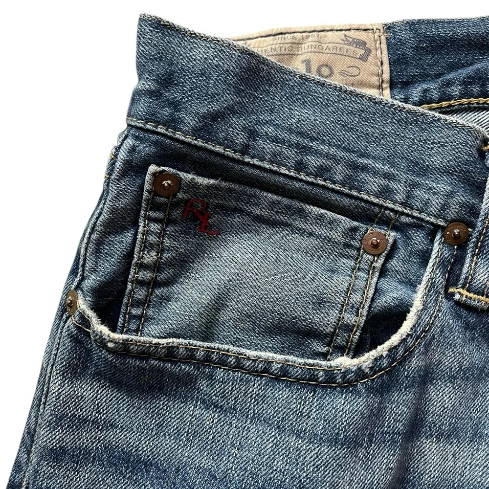 Polo Ralph Lauren Jeans Mens 35x32 Blue Denim Sullivan Faded Knees Straight Leg✅